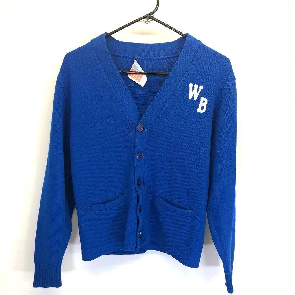 Blue WB Embroidered School Cardigan Mid Century School Spirit 16/Small